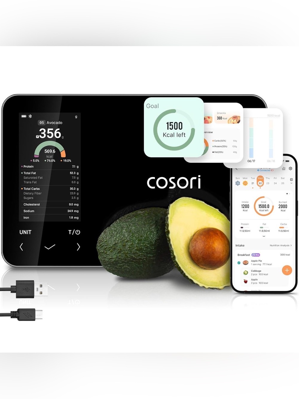 Cosori Smart Food Kitchen Scale with Nutritional Calculator,Free App for AI Scan